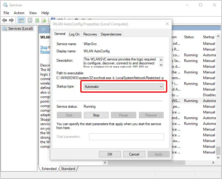 WLAN AutoConfig properties