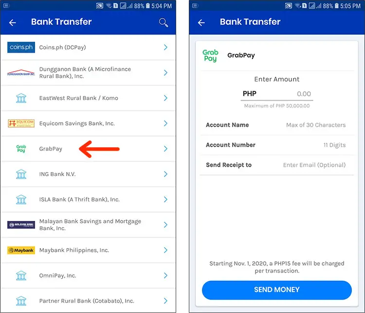 GCash to GrabPay transfer