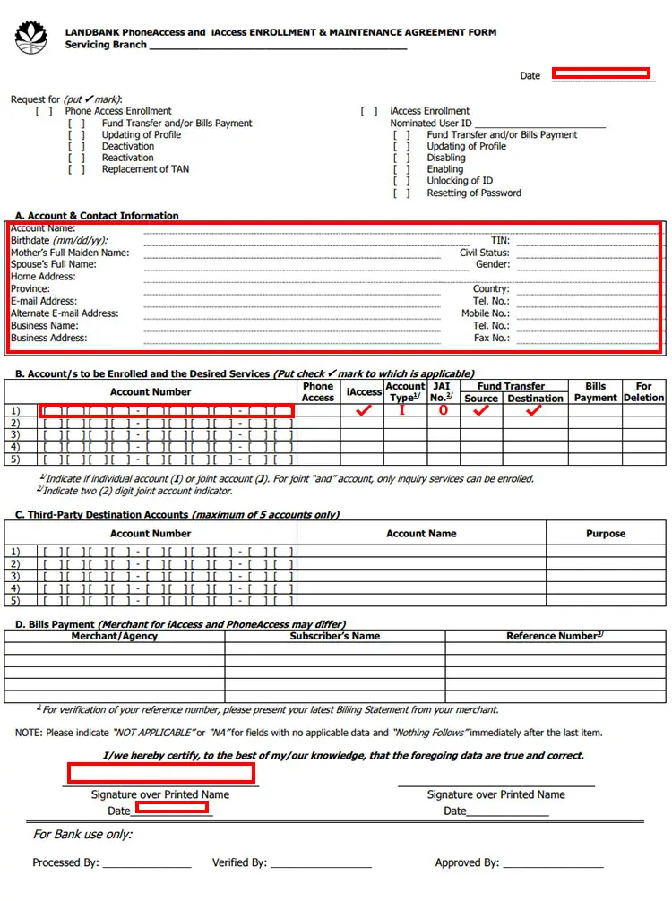 Landbank fund transfer enrollment form