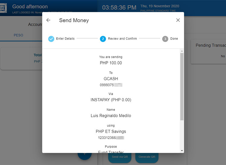 Send money from Metrobank to GCash