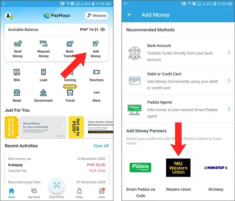 Western Union to PayMaya transfer