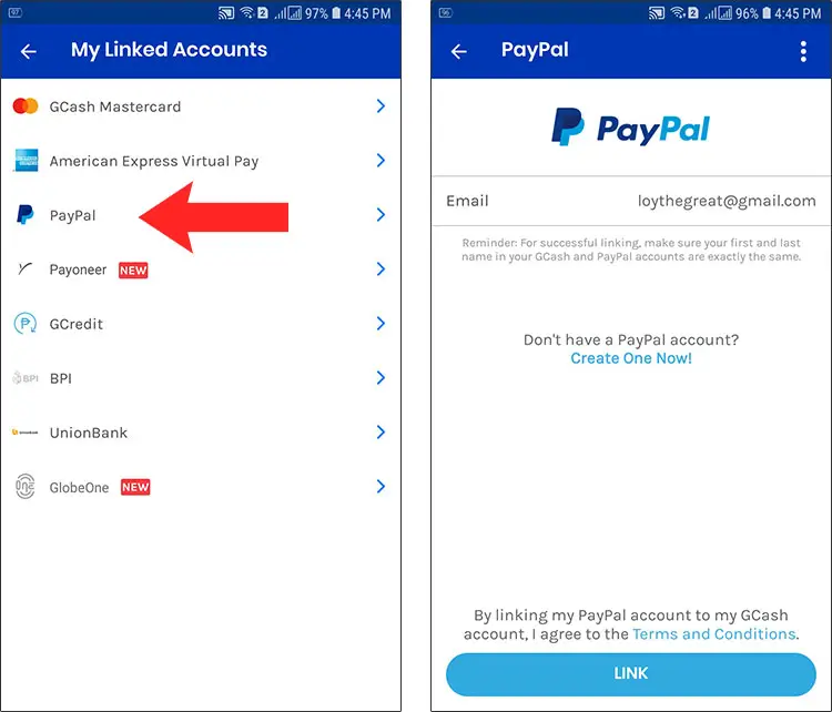 Link PayPal and GCash
