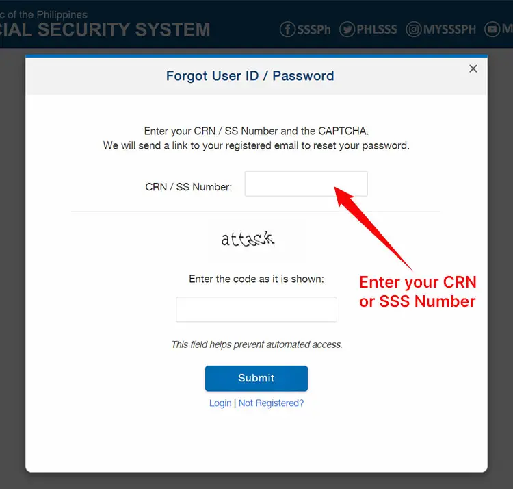 Enter your CRN or SSS number