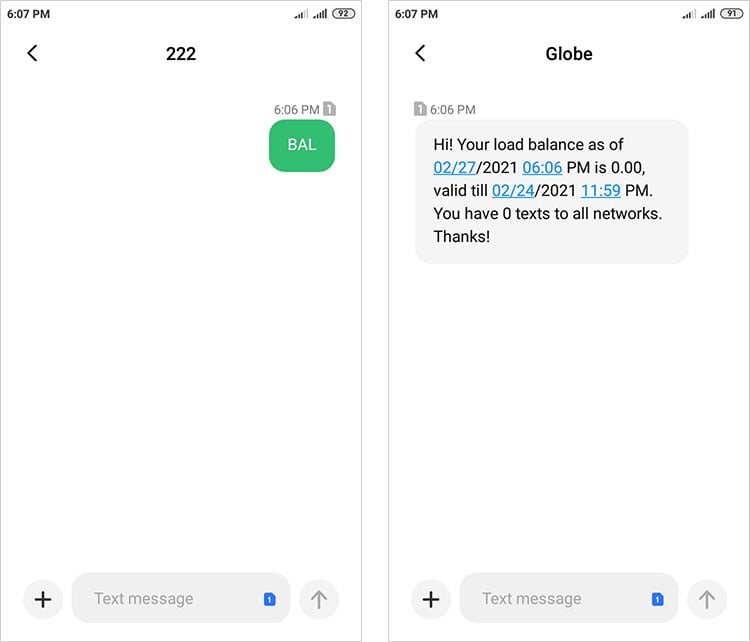 Balance inquiry cheap globe via text