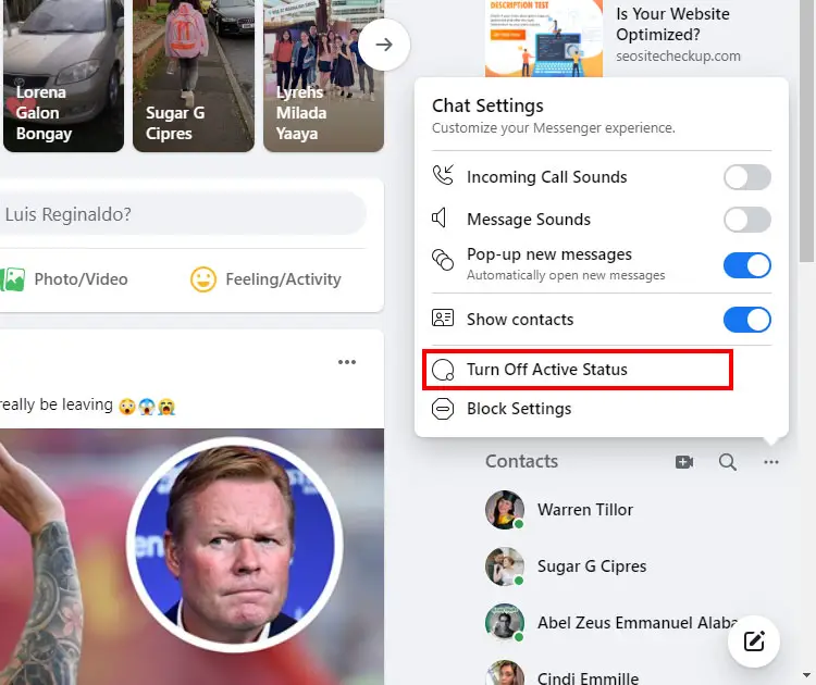 Turn off active status on Facebook