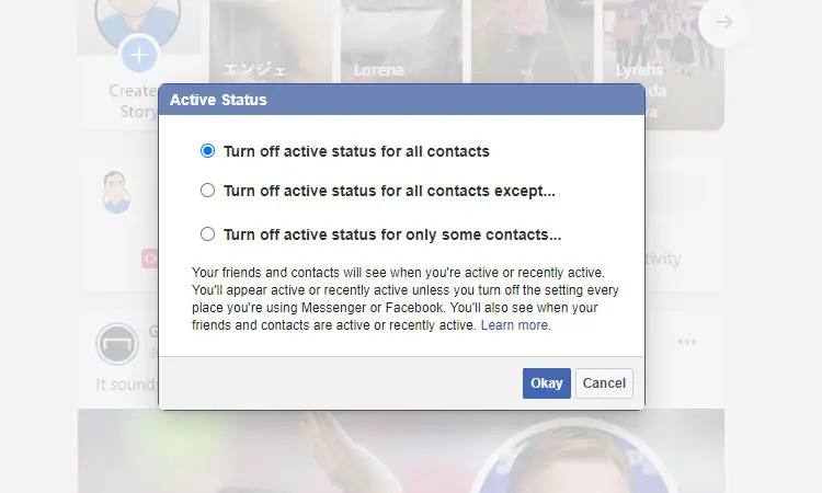 Turn off active status on Facebook website