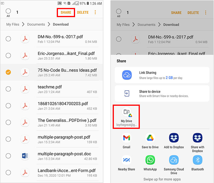 Upload file to Google Drive on mobile phone