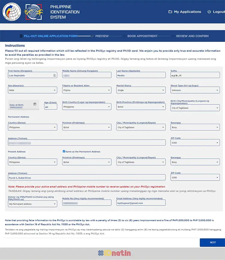 Philippine national ID online application