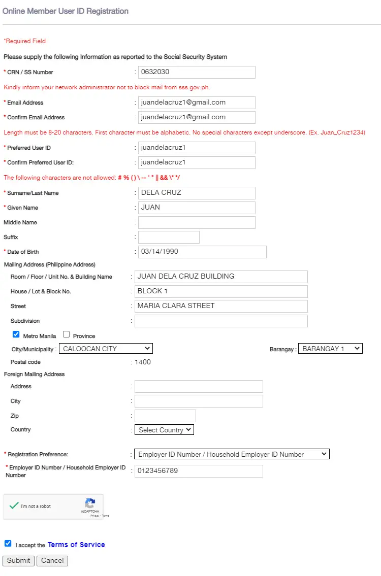 SSS online account registration