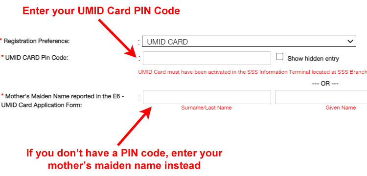 UMID card PIN code