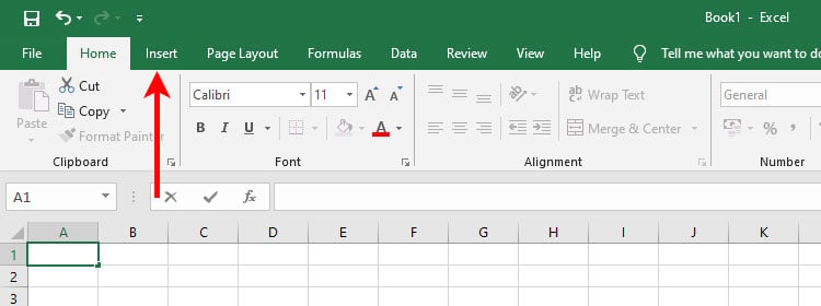 Click the Insert tab in Microsoft Excel