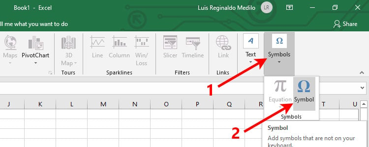 Click Symbols in Microsoft Excel