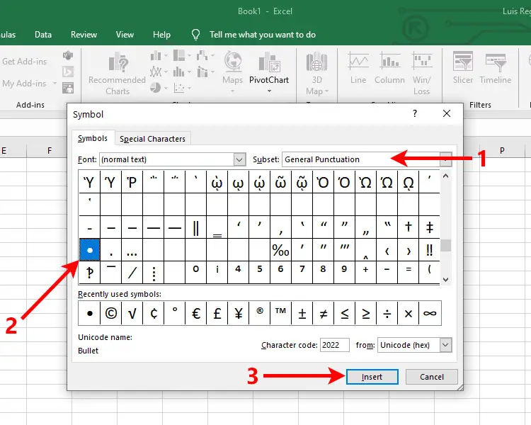 How to add bullet points in Excel