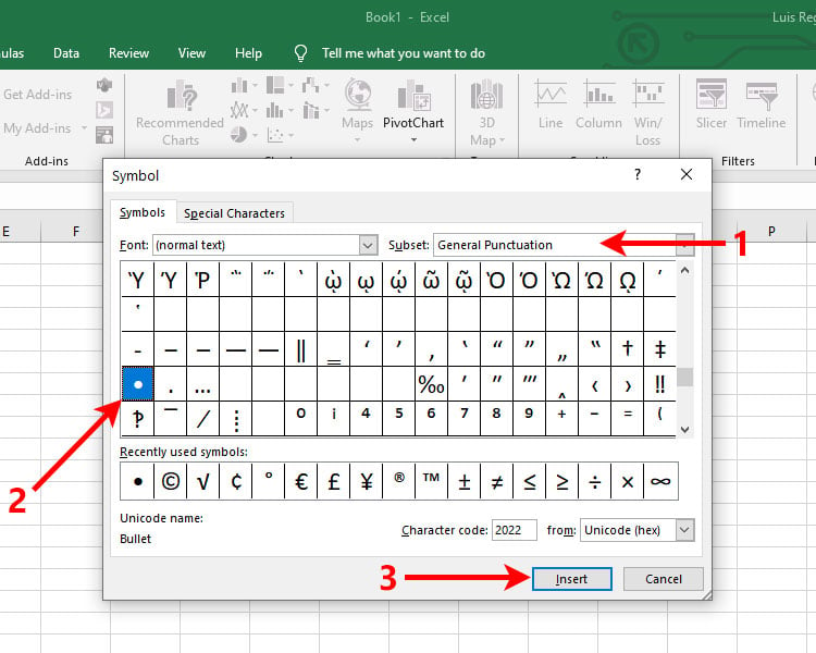 How to add bullet points in Excel