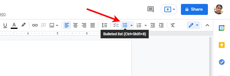 Create a bulleted list in Google Docs
