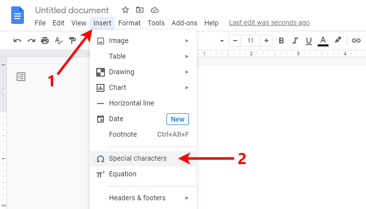 Click Special Characters in Google Docs