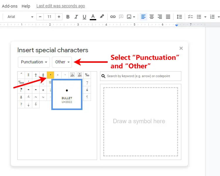 How to add bullet points in Google Docs