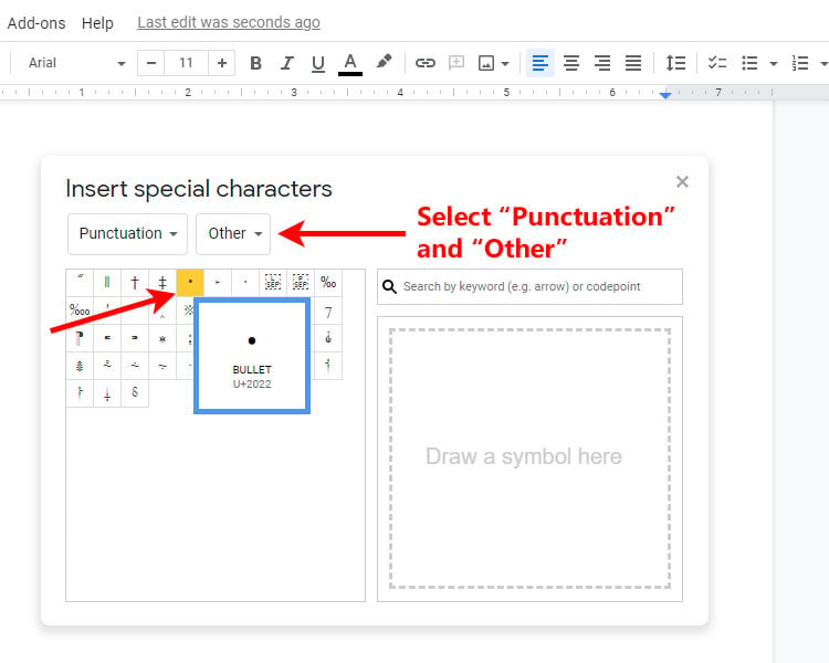 shortcut for bullet points for word online 2018