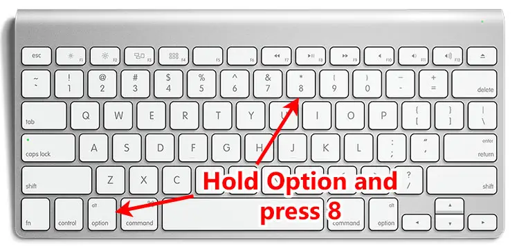Bullet point symbol Mac keyboard shortcut