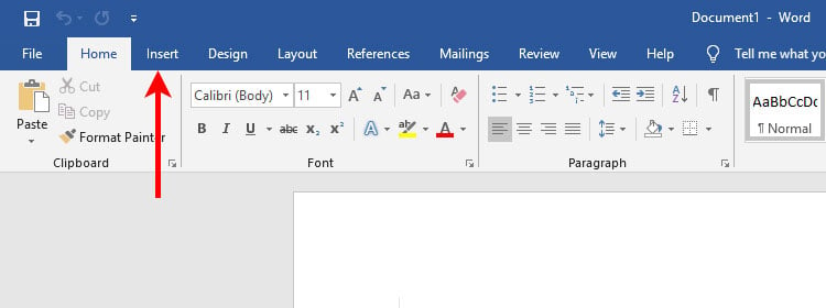 Click the Insert tab in Word