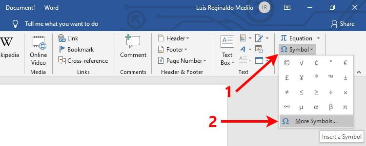 Click Symbol in Microsoft Word