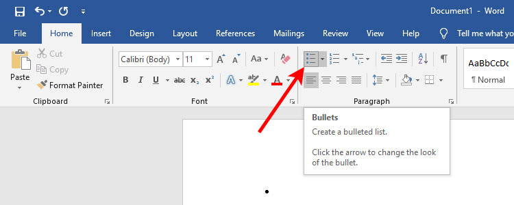 hotkey to add round bullet to word 2013