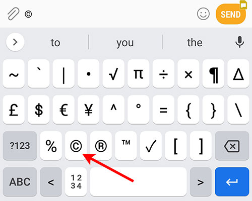 what is the copyright symbol on keyboard