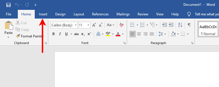 Insert tab in Microsoft Word