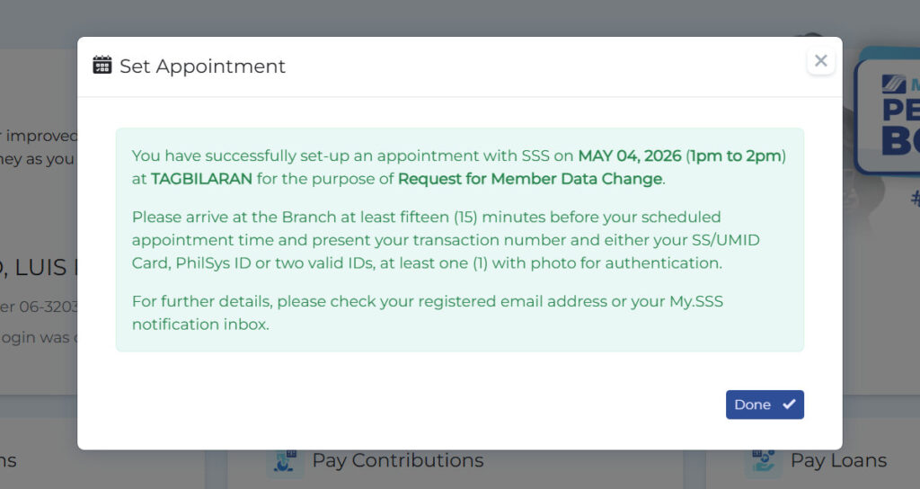 SSS appointment done
