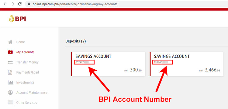 how to know account number in bpi