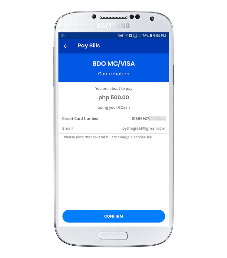 BDO credit card payment on GCash