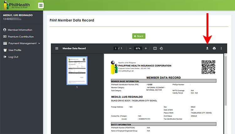 PhilHealth MDR form