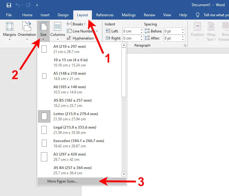 Default paper size in Word