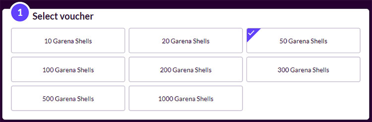 Select Garena Shells voucher