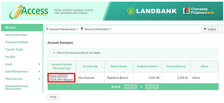 Landbank account number