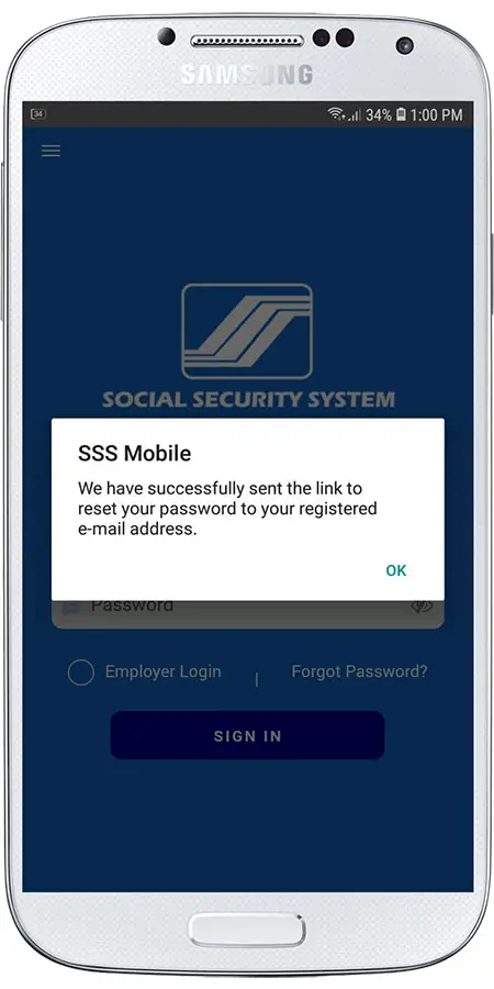 Reset SSS password on mobile