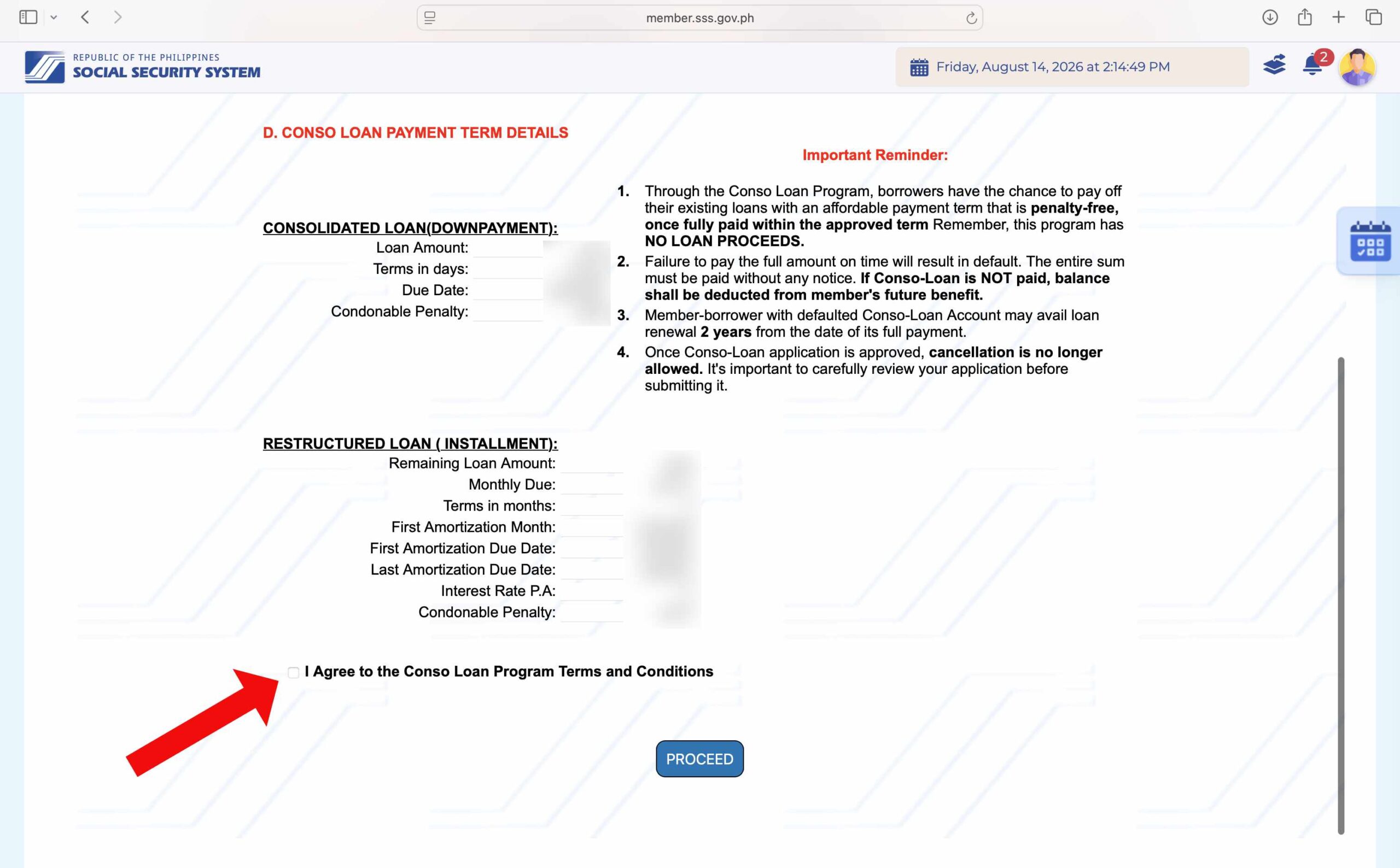 Review the payment term details
