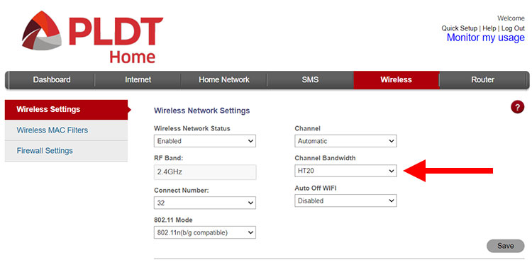 Set channel bandwidth