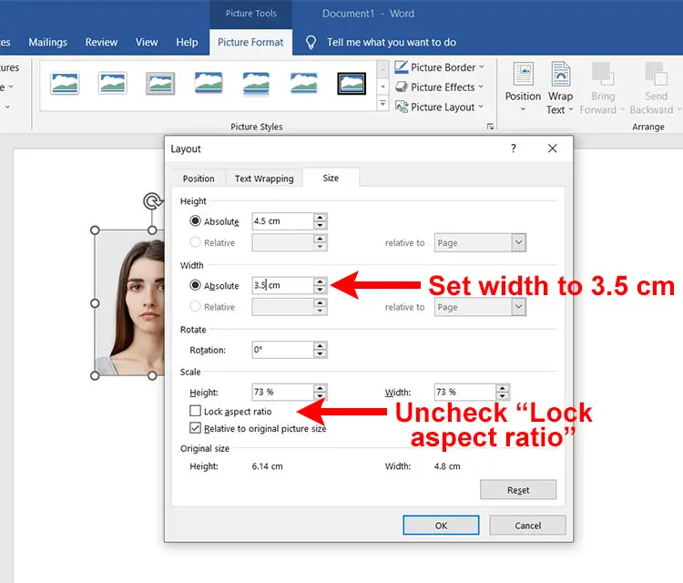 Create a passport size picture in Microsoft Word