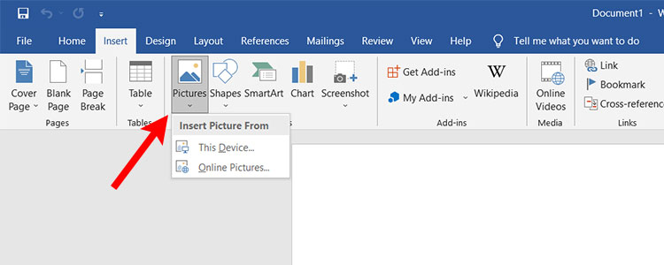 Insert pictures in Microsoft Word