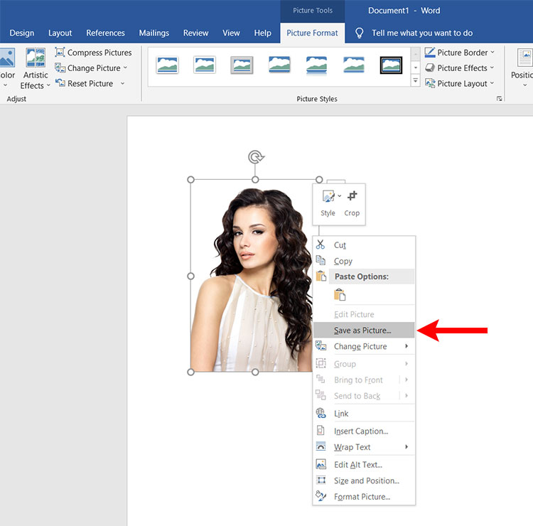 Save a wallet size picture in Microsoft Word