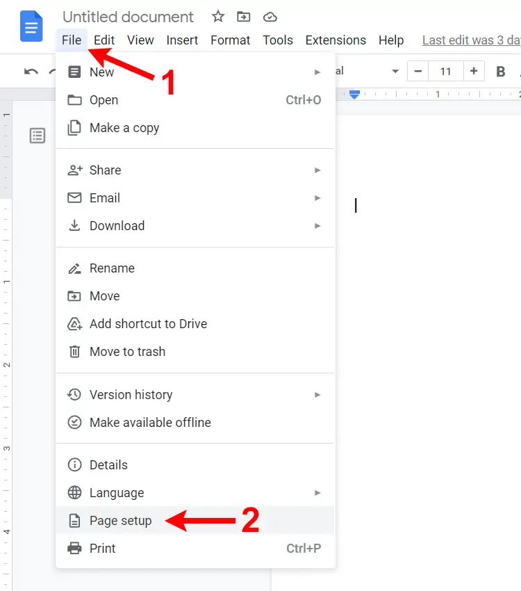 Page setup in Google Docs