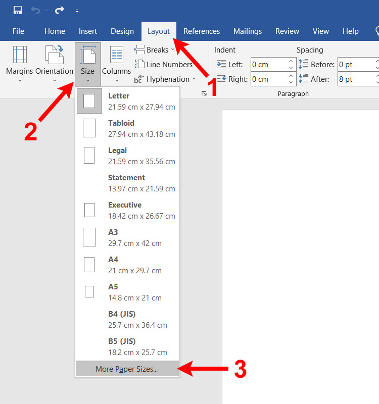 Set A3 as default paper size in Word