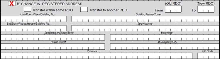 BIR Form 1905 change in registered address
