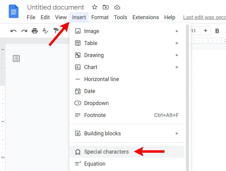 Insert special characters in Google Docs