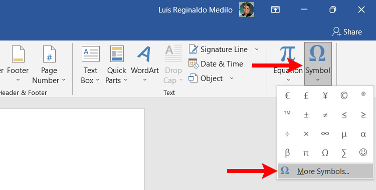 How to insert symbol in Microsoft Word