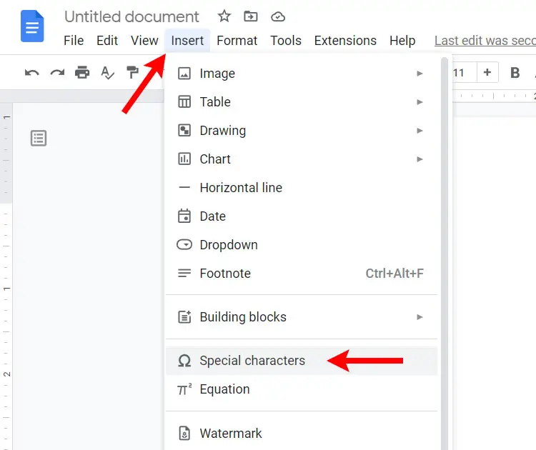 Insert special characters in Google Docs