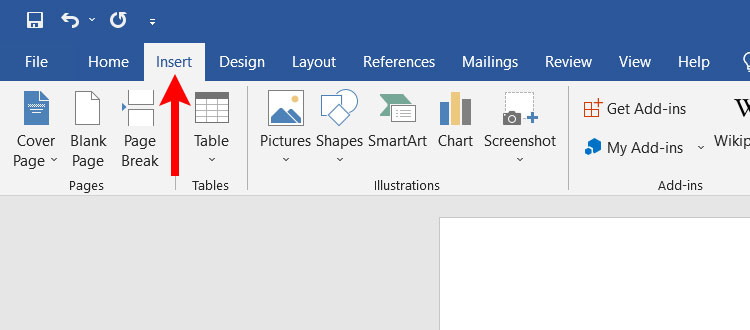 Click the Insert tab in Microsoft Word