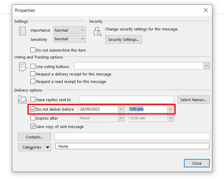 Delay delivery in Outlook