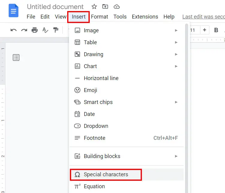 Insert special characters in Google Docs